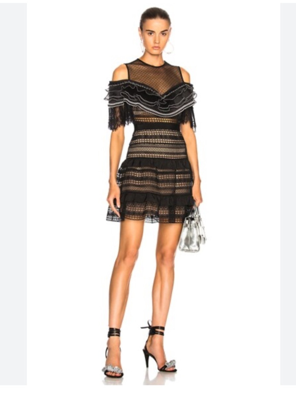 NWOT Self Portrait Striped Panelled Lace Dress Black 4
